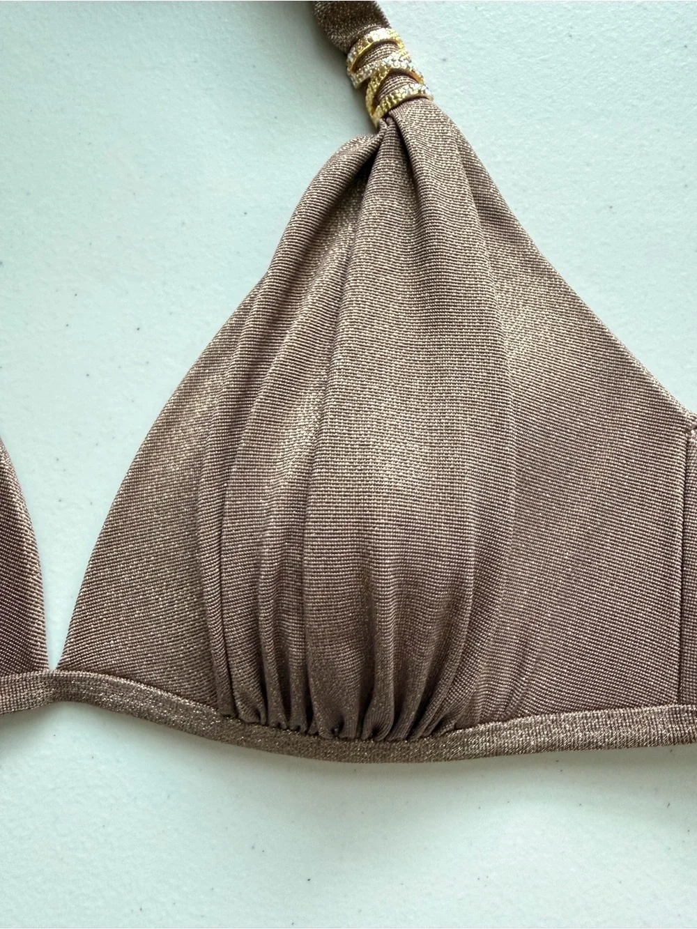 Dolcessa Swimwear Triangle Halter Bikini Top Taupe Shimmer Size M